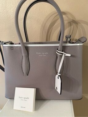 Kate Spade Eva Top Zip Satchel Soft Grey EUC